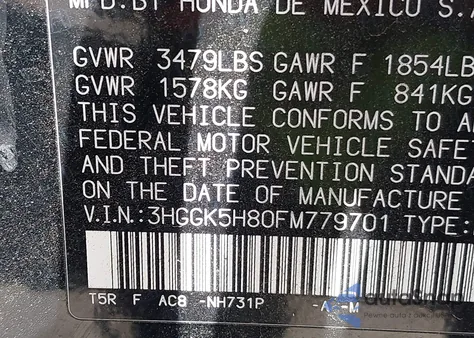 2015 Honda Fit Ex/Ex-L from USA, damaged, VIN 3HGGK5H80FM779701